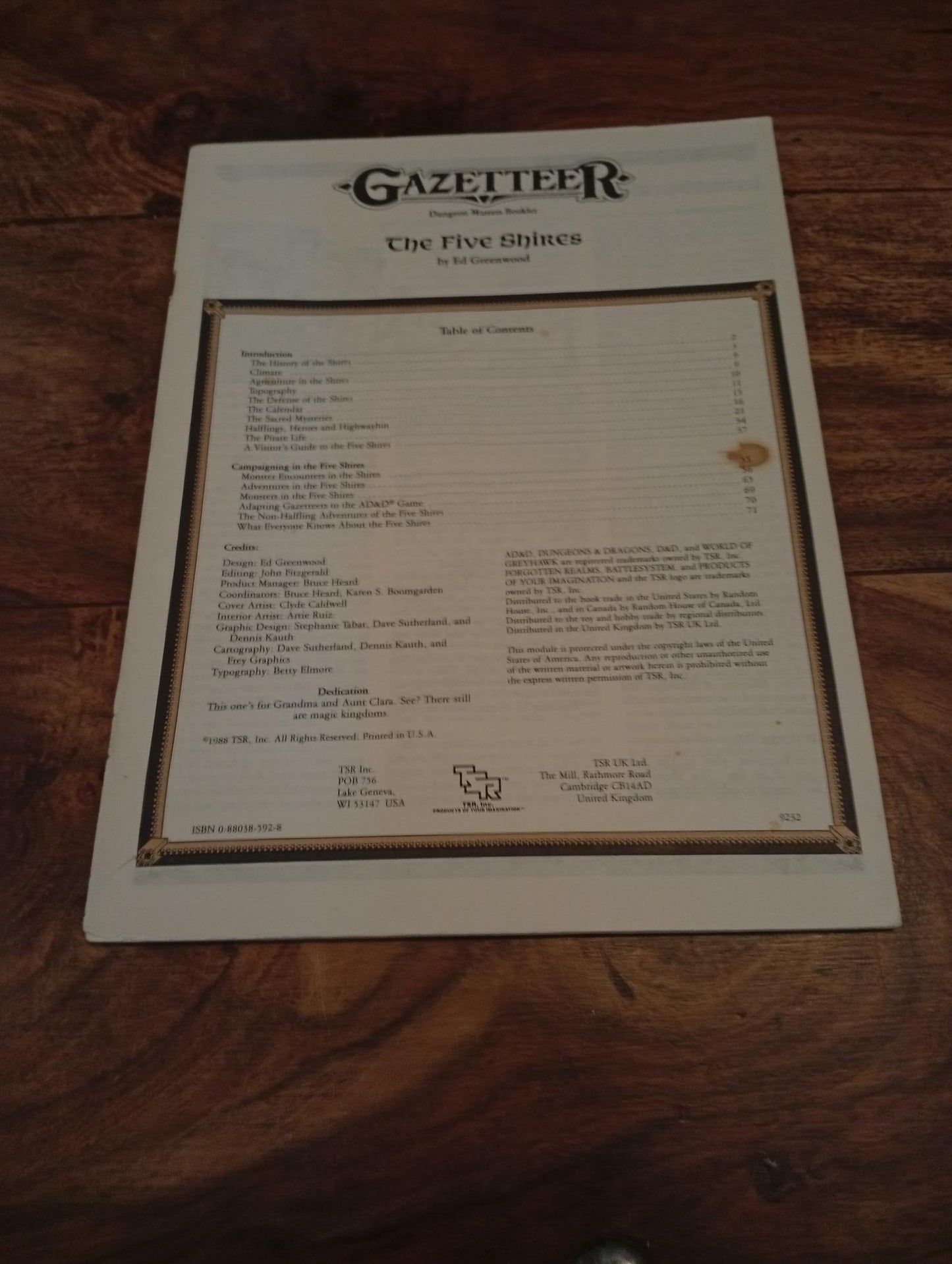 Gazetteer The Five Shires GAZ8 TSR 9232 D&D 1988 With Map