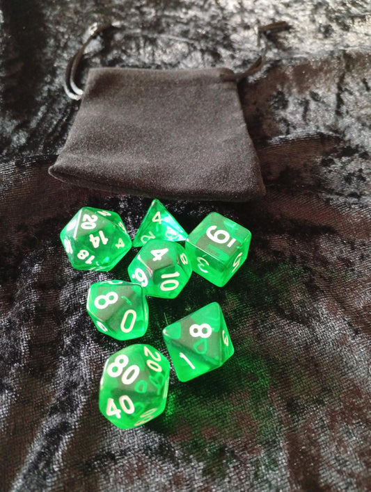 Dice set: 7-piece set/Dice Bag one D4, D6, D8, D10, D12, D20 and D100 D10 Procent