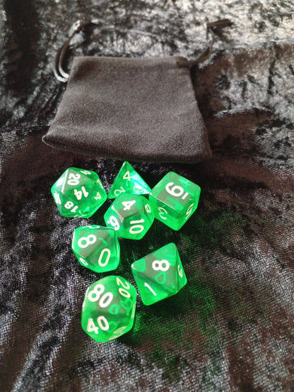 Dice set: 7-piece set/Dice Bag one D4, D6, D8, D10, D12, D20 and D100 D10 Procent