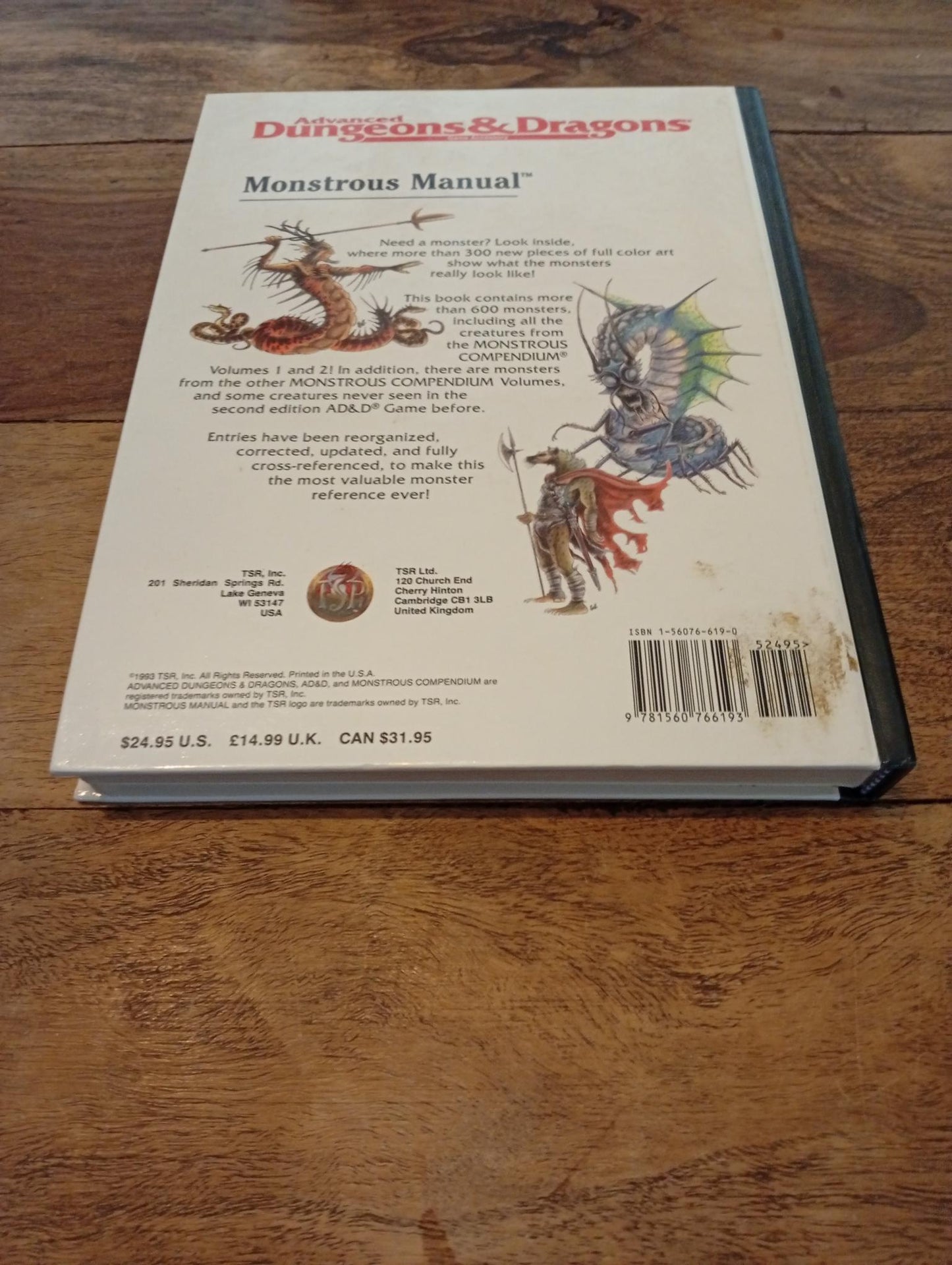 Monstrous Manual White Cover 5th Printing Hardcover TSR 2140 AD&D 1993 - AllRoleplaying.com