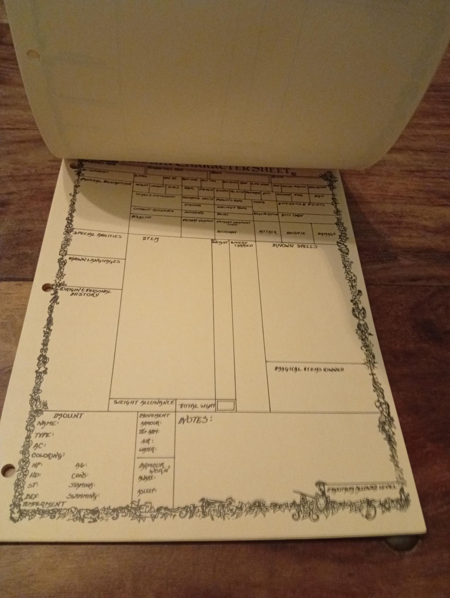 Arduin Character Pad David Hargrave 1980 - AllRoleplaying.com