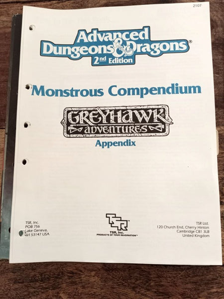 Greyhawk Adventures Monstrous Compendium Appendix TSR 2107 AD&D 2nd ed MC5 1990