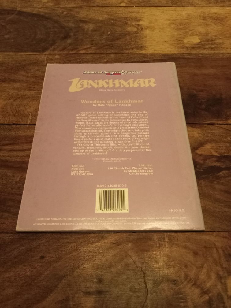 AD&D Wonders of Lankhmar AD&D 2nd Ed TSR 9295 TSR 1990