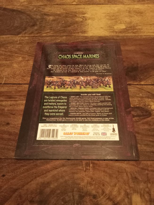 Warhammer 40k Codex Chaos Space Marines Games Workshop 1999